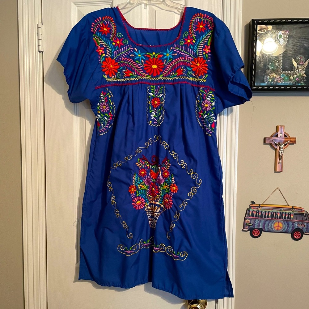 Blue Embroidered dress from Mexico